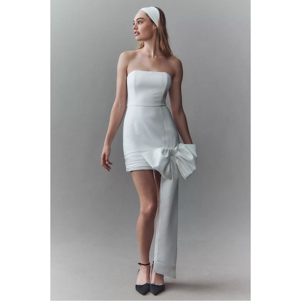 Anthropologie Hutch‎ Strapless Bow-Drape Mini Dress in White